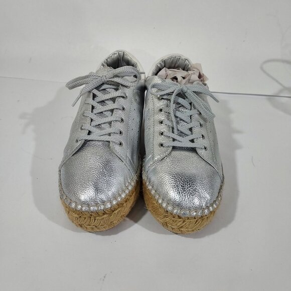 Steve Madden Silver Mars Platform Espadrill Laceup Full Leather Sneaker Shoe - Picture 3 of 12
